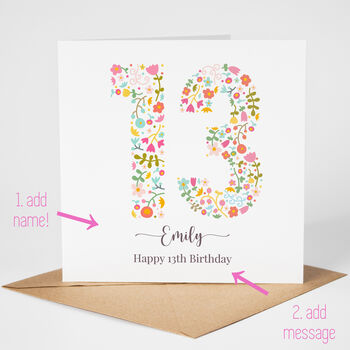 Floral Fun Personalised 13th Birthday Card, 2 of 5