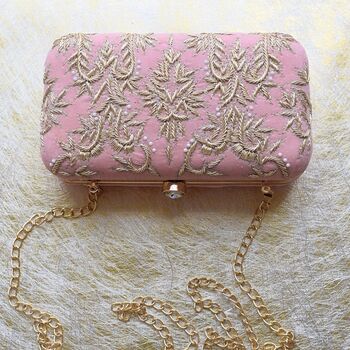 Amana Blush Pink Velvet Embroidered Clutch, 2 of 3