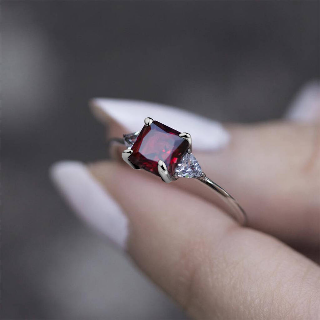 Garnet Stone Vintage Style Ring In Silver Or Gold, 1 of 5
