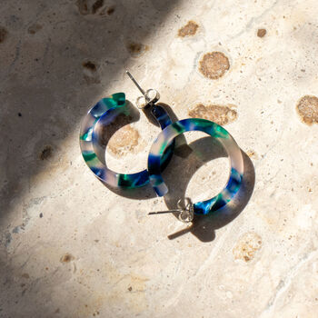 Blue And Green Tortoise Shell Small Hoop Earrings, 3 of 6