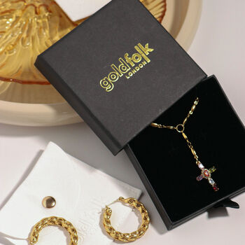 18 K Gold Colourful Cross Gemstone Rosary Necklace, 10 of 12