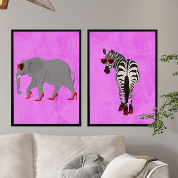 Valentines Pink Heart Zebra In Heels Original Art Print, 4 of 7
