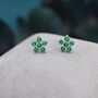 Emerald Green Forget Me Not Flower Cz Stud Earrings, thumbnail 2 of 9