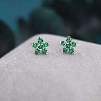 Emerald Green Forget Me Not Flower Cz Stud Earrings, 2 of 9