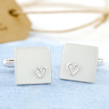 Personalised Wedding Cufflinks. Silver Heart Cufflinks, 3 of 5