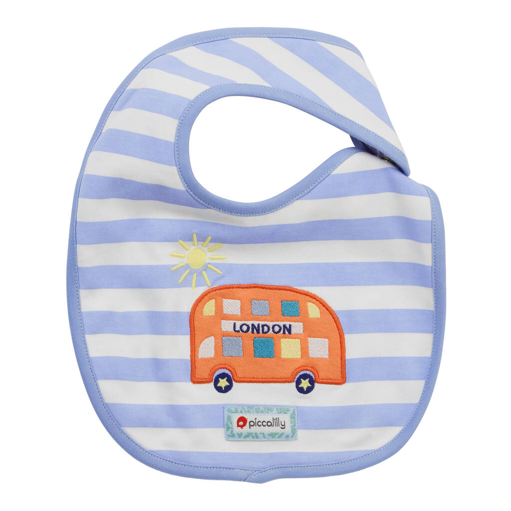 Unisex Blue Little London Reversible Baby Bib By Piccalilly