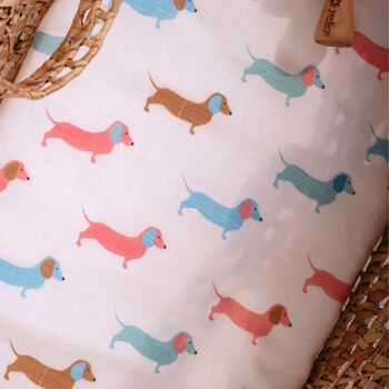 Muslin Swaddle Baby Blanket Sausage Dog Dachshund, 3 of 8