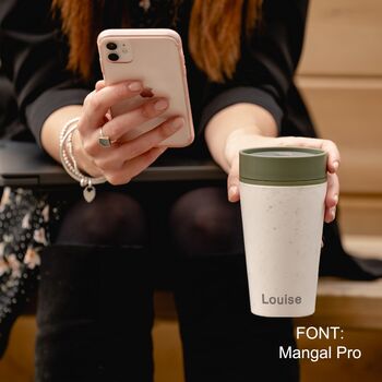 Personalised Leakproof Reusable Coffee Cup 12 Oz Made From Recycled Single Use Cups, 6 of 6