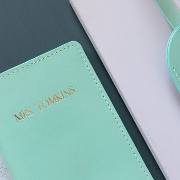 Personalised Leather Passport Cover And Luggage Label, 3 of 12