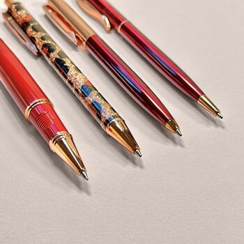 Red And Burgundy Rose Gold Four Piece Pen Gift Set, 4 of 9