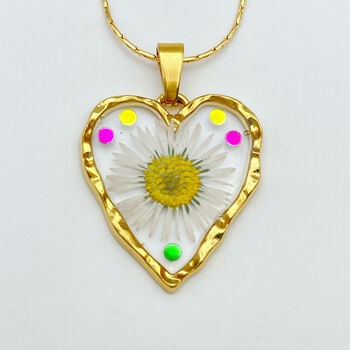 Heart Necklace With Daisy Flowers And Colourful Crystals, 2 of 12