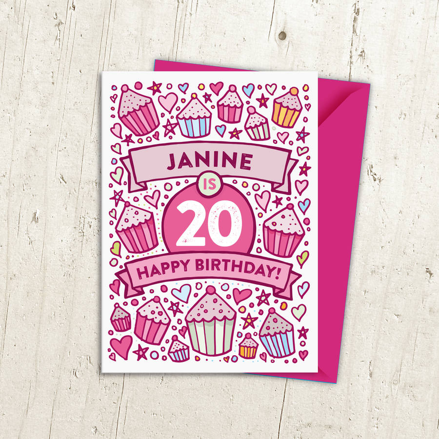20th Birthday Card Cupcake Personalised By A Is For Alphabet