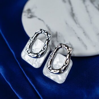 Gold Acrylic Resin Geometric Hollow Foil Stud Drop Earring, 8 of 9