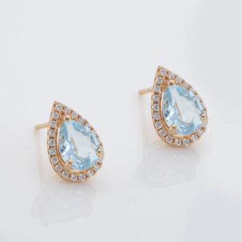 Blue Topaz 18k Gold Plated Pear Drop Earrings, 2 of 3