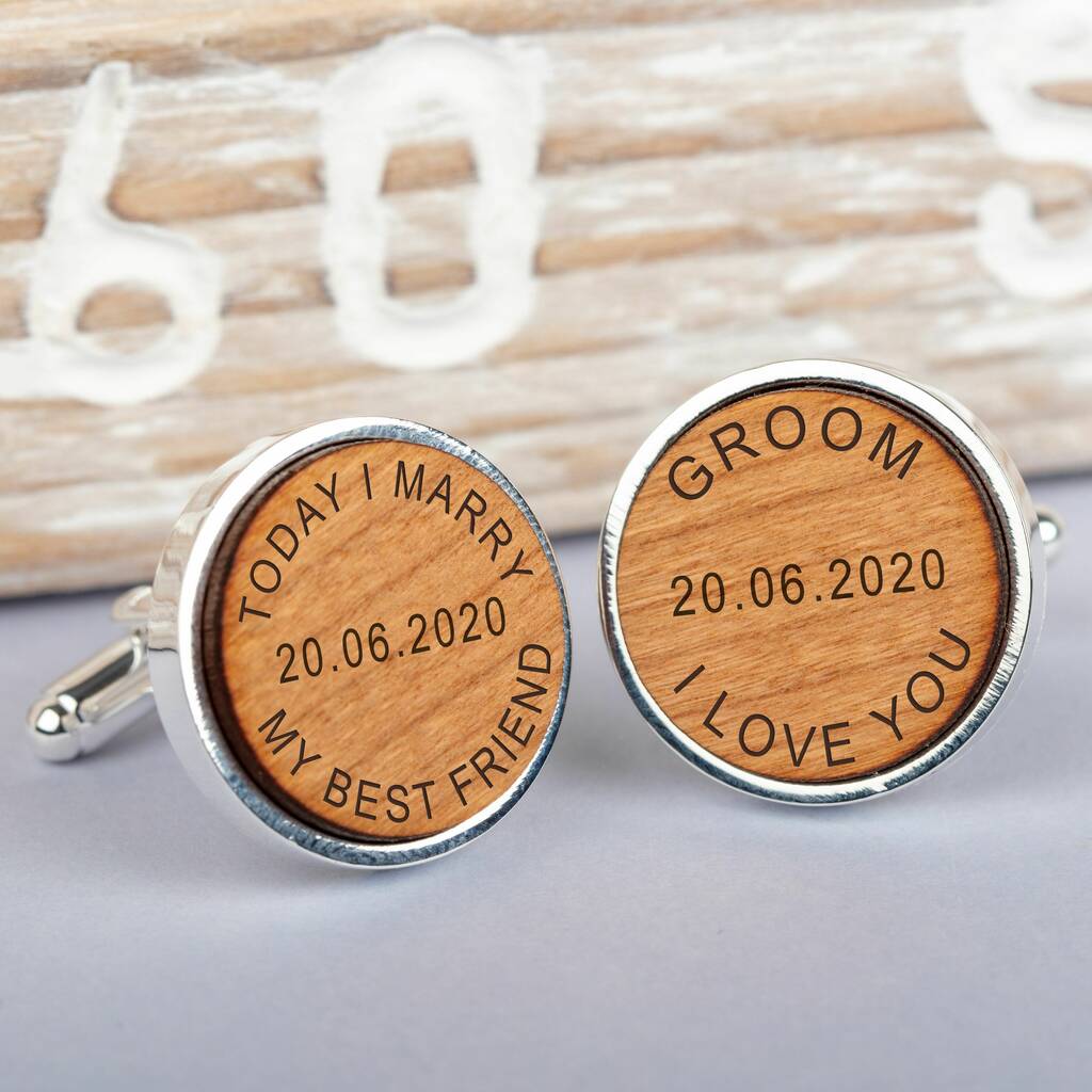 Image of Personalised 'Today I Marry' Cherry Wood Cufflinks