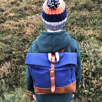 Mini Kids Canvas And Leather Rolltop Backpack, 2 of 5