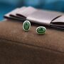 Genuine Green Japer Jade Stone Oval Stud Earrings, thumbnail 8 of 12