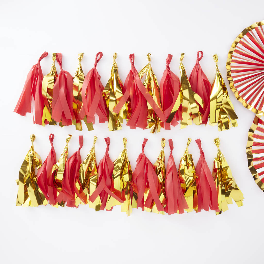 red and gold foil tassel garland red and gold by ginger ray