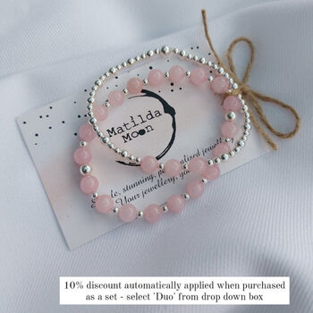 Sterling Silver Rose Quartz Stretch Gemstone Bead Bracelet, 6 of 8