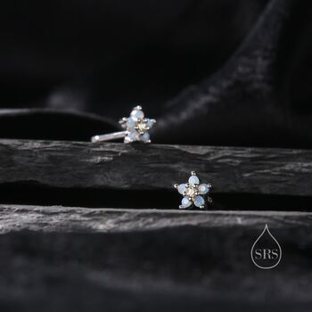 Small Opal Blue Forget Me Not Cz Stud Earrings, 2 of 10