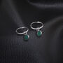 Hoop Earrings With Green Onyx Charm In Sterling Silver, thumbnail 2 of 5