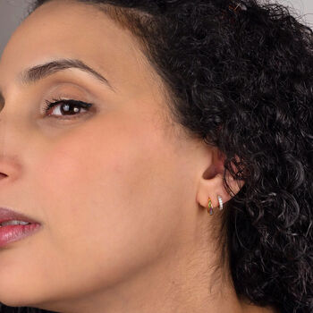 Tapered Magenta Purple Opal Gold Plated Hoop Earrings, 3 of 4