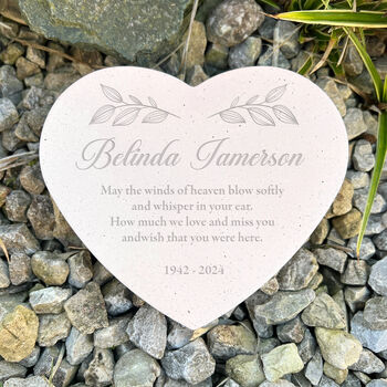 Personalised Floral Engraved Resin Heart Grave Marker – Weatherproof Garden Memorial, 4 of 4