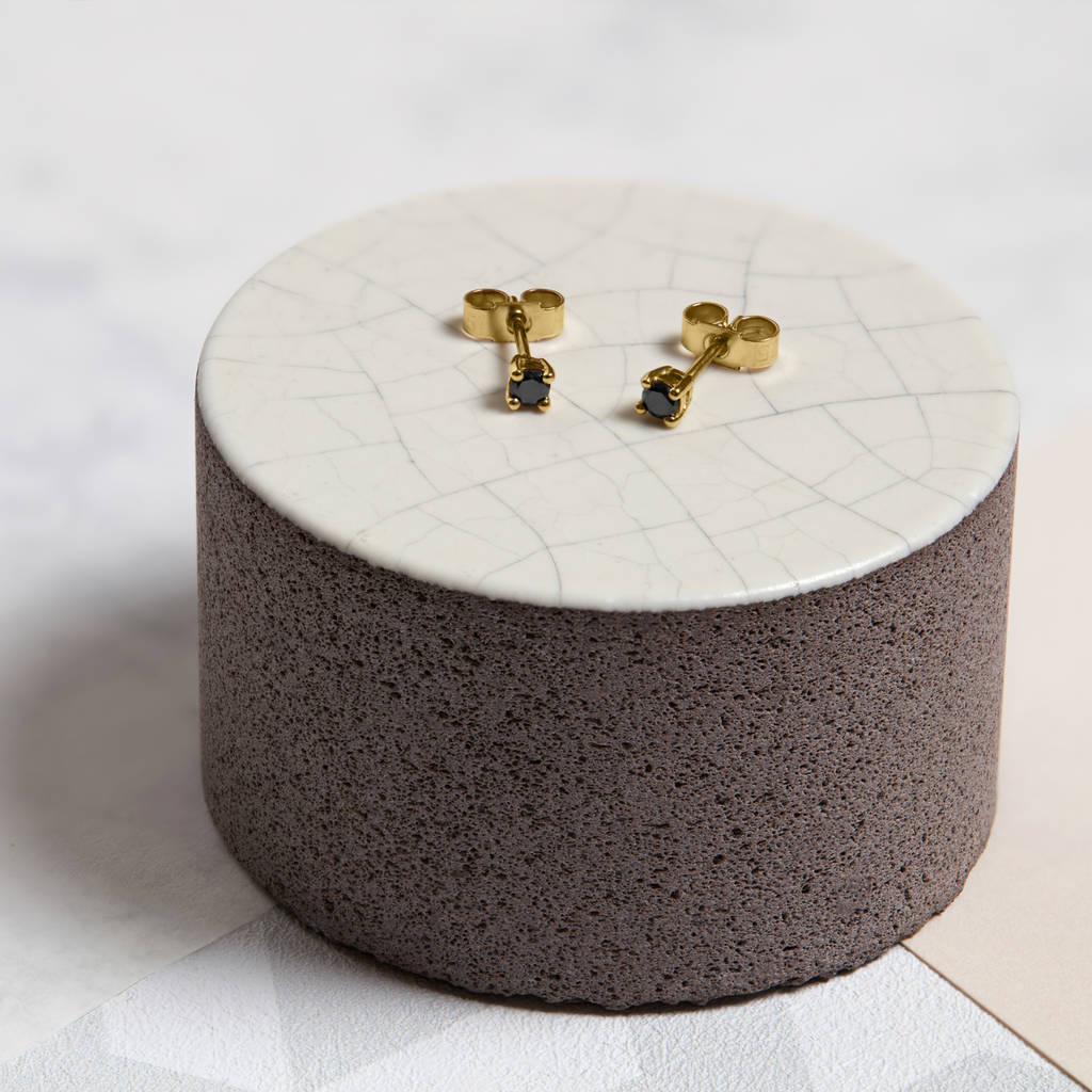 9ct Yellow Gold And Black Diamond Stud Earrings, 1 of 4