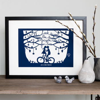 Romantic Bicycle Lovers Papercut Or Print In Mount, 2 of 4
