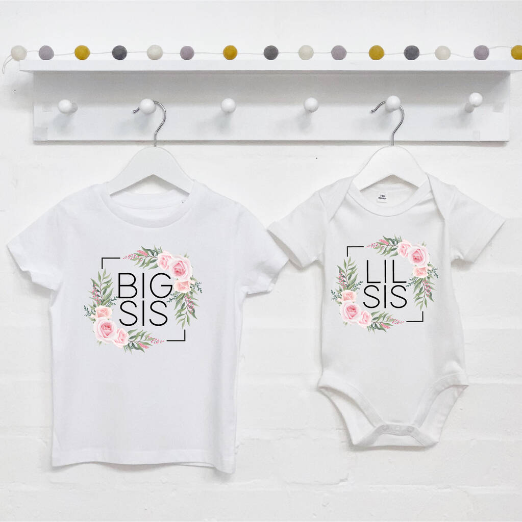 Big Sister Little Sister T Shirts With Roses On White, 1 of 2