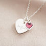 Sterling Silver Esme Heart And Heart Birthstone Personalised Name Necklace, thumbnail 3 of 12