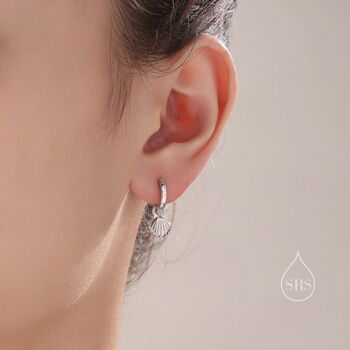 Sterling Silver Mismatched Shell Huggie Hoops, 2 of 9