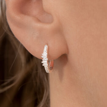 Sterling Silver Baguette Diamante Hoop Earrings, 2 of 11