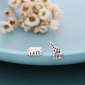 Sterling Silver Elephant And Giraffe Stud Earrings, 5 of 10