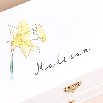 Personalised Birth Flower White Embroidered Interior Jewellery Box, 2 of 6