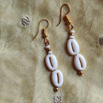Two Cowrie Dainty Sea Shell Drop Earrings, 3 of 6