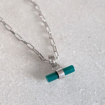 The T Bar Green Onyx Necklace, Silver, 2 of 8