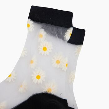Dainty Daisy Combed Cotton Sheer Pop Socks In Black, 2 of 4