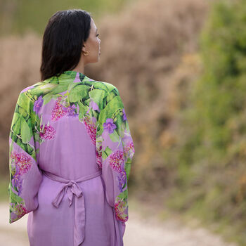 Buddleia Viscose Kimono Robe With Floral Print, 2 of 7