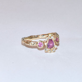 Gold Ring, Pink Sapphires And Diamonds, 4 of 6