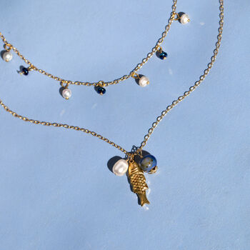 Gold Fish And Pearl Necklace Set Of Two, 7 of 7