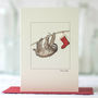 Four Christmas Stocking Cards With Sloth And Reindeer, thumbnail 2 of 3