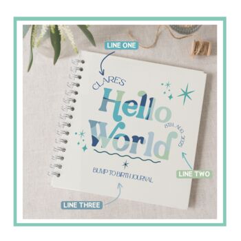 Blue Personalised 'Hello World' Bump To Birth Journal, 3 of 6