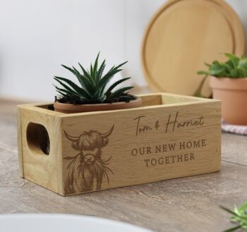 Personalised Highland Cow Mini Wooden Storage Crate, 4 of 5