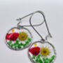 Real Daisies Mini Red Poppies Silver Earrings Small Hand Made, thumbnail 3 of 10