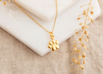 Gold Plated Sterling Silver Paw Print Necklace, 2 of 5