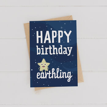 Happy Birthday Earthling Cute And Funny Space Card, 2 of 2