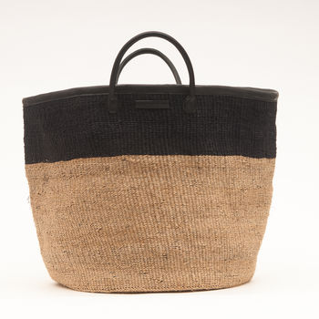 Natural And Black Colour Block Woven Laundry Basket, 3 of 7