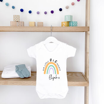 Our /My Little Miracle, Personalised Rainbow Baby Grow, 7 of 7