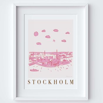 Stockholm Sweden Pink Skyline Cityscape Scene Art Print, 2 of 2